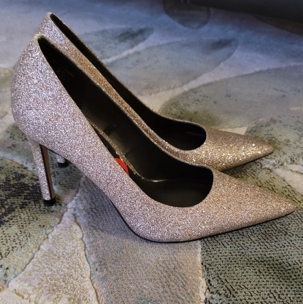 Zara Woman Gold Shimmer Glitter Stiletto - Picture 6 of 12